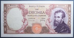 reverse: REPUBBLICA ITALIANA 10000 LIRE 20/5/1966 MICHELANGELO SUP-FDS