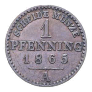 reverse: GERMANIA PRUSSIA 1 PFENNIG 1865 A CU. 1,46 GR. BB+