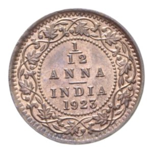 reverse: INDIA INGLESE GIORGIO V 1/12 ANNA 1923 CU. 1,60 GR. FDC RAME ROSSO
