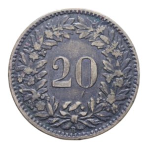 reverse: SVIZZERA 20 RAPPEN 1859 B NI. 3,10 GR. BB