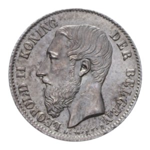 obverse: BELGIO LEOPOLDO II 50 CENT. 1886 AG. 2,53 GR. FDC (SEGNETTO AL D/)