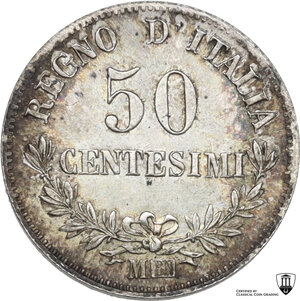 reverse: Vittorio Emanuele II (1861-1878). 50 centesimi 1863 M