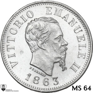 obverse: Vittorio Emanuele II  (1861-1878). 50 centesimi 1863 N