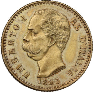 obverse: Umberto I (1878-1900).. 20 lire 1885 oro rosso