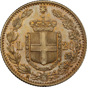 reverse: Umberto I (1878-1900).. 20 lire 1885 oro rosso