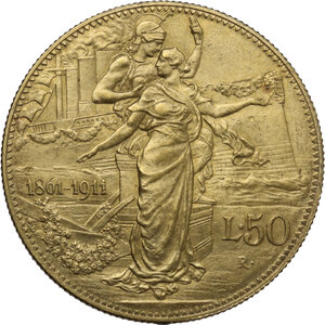 reverse: Vittorio Emanuele III (1900-1943). 50 lire 1911 cinquantenario dell Unità d Italia