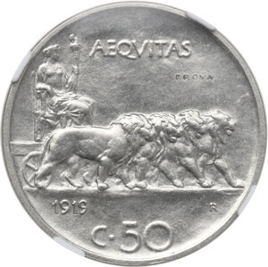 reverse: Vittorio Emanuele III (1900-1943). 50 centesimi 1919 PROVA