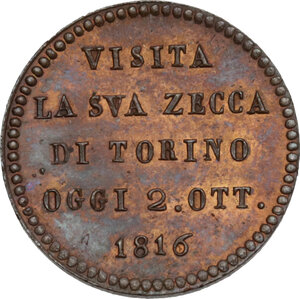 reverse: Vittorio Emanuele I (1802-1821). Medaglia 1816 per la visita alla zecca di Torino
