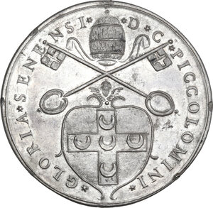 reverse: Pio III (1503), Francesco Todeschini-Piccolomini. Medaglia di restituzione coniata, realizzata attorno al 1664