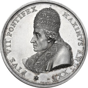 obverse: Pio VII (1800-1823), Barnaba Chiaramonti. Medaglia annuale A.XXI, per la visita a Roma dell Imperatore d Austria