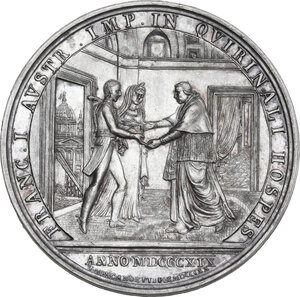 reverse: Pio VII (1800-1823), Barnaba Chiaramonti. Medaglia annuale A.XXI, per la visita a Roma dell Imperatore d Austria