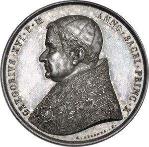 obverse: Gregorio XVI (1831-1846), Bartolomeo Alberto  Cappellari. Medaglia premio per l Accademia di San Luca A. X