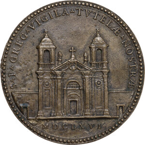 reverse: Giovanni Battista Borghese (1639-1717). Medaglia 1666 per la ricostruzione della Chiesa di San Gregorio Magno di Monte Porzio Catone