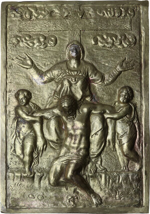 obverse: Placchetta quadrata in bronzo dorato finita al bulino, Italia del Nord, tardo XVI secolo