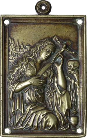 obverse: Placchetta in bronzo dorato con cornice modanata, Spagna, fine XVI secolo