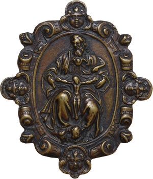 obverse: La Trinità. Placchetta in bronzo fuso con cornice decorata, inizi del XVII sec