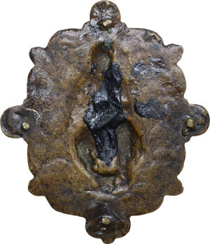 reverse: La Trinità. Placchetta in bronzo fuso con cornice decorata, inizi del XVII sec