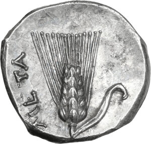 reverse: Southern Lucania, Metapontum. AR Half Shekel – Drachm. Time of Hannibal, c. 212-206 BC