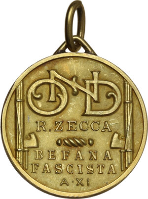 reverse: Era Fascista. . Medaglia premio A. XI (1933) coniata dall Opera Nazionale del Dopolavoro per la Befana Fascista