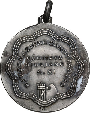 reverse: Era Fascista. . Medaglia premio A. XI (1933) della Regia Federazione Canottaggio del comitato Giuliano