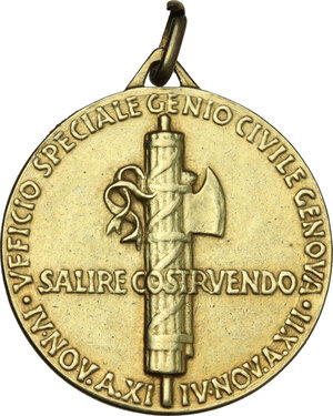 reverse: Era Fascista. . Medaglia 1934 A. XII per la realizzazione della Camionabile Genova-Serravalle