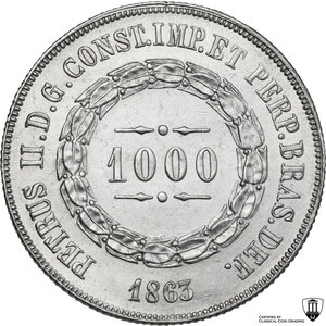 reverse: Brazil.  Pedro II (1831-1889). 1000 Reis 1863, Rio de Janeiro mint