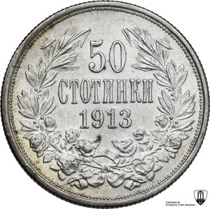 reverse: Bulgaria.  Ferdinand I (1908-1918).. 50 Stotinki 1913