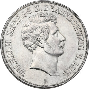 obverse: Germany.  Braunschweigb. Wilhelm I (1831-1884). 2 Talers or 3 1/2 Gulden 1855 B (Johann W. Chr. Brumleu, Johannes George Fritz)