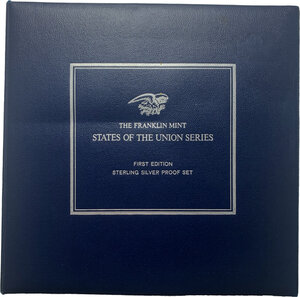 obverse: USA. Franklin Mint States of the Union Series First Edition Sterling Silver Proof Set. Set of fifty (50) 32 mm. silver medals depicting the american states.   Silver weight: 1166 g