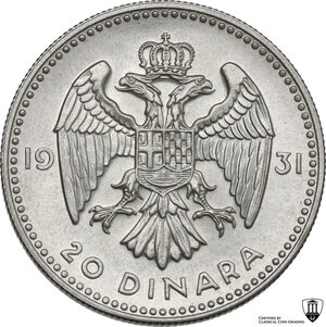 reverse: Yugoslavia.  Alexander I (1929-1934). 20 Dinara 1931