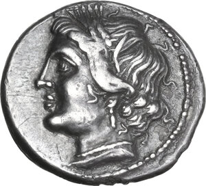 obverse: Bruttium, Carthaginians in South-West Italy. AR Quarter Shekel, c. 215-205 BC. Second Punic War issue. Uncertain Punic mint in Bruttium (Lokris?)