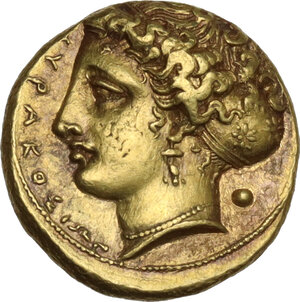 obverse: Syracuse.  Dionysos I (405-367 BC).. AV 100 Litrai – Double Dekadrachm. Struck circa 400-370 BC