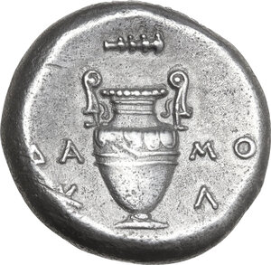 reverse: Boeotia, Thebes. AR Stater. Struck circa 363-338 BC. Damokl-, magistrate