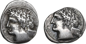 obverse: Etruria, Populonia. Lot of two (2) AR 10 Asses, 3rd century BC