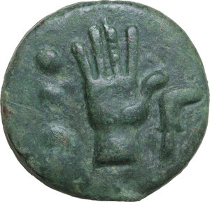 obverse: Dioscuri/Mercury with sickle symbol series.. AE Cast Quadrans, 241-235 BC