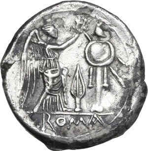 reverse: Spearhead series. AR Victoriatus, uncertain Samnite mint (Beneventum?), 214 BC