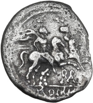 reverse: ROMA in monogram series.. AR Sestertius, uncertain mint in South East Italy, c. 214 BC