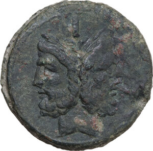 obverse: ROMA in monogram series.. AE As, uncertain mint in South East Italy, c. 214 BC