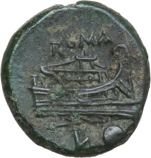 reverse: L Sextantal and lighter series.. AE Uncia, Luceria mint, from 211 BC