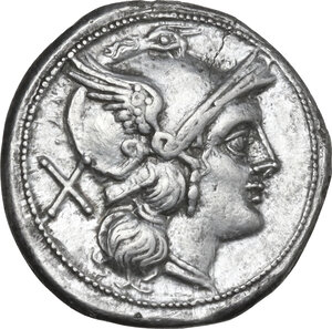 obverse: Anonymous Anchor. AR Denarius, uncertain Campanian mint, 211 BC