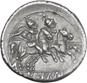 reverse: Anonymous Dolphin series.. AR Denarius, uncertain Apulian mint (Cales?), 211 BC