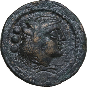 obverse: Staff and club series.. AE Quadrans. Mint in Etruria(?) or Spain, c. 208 BC