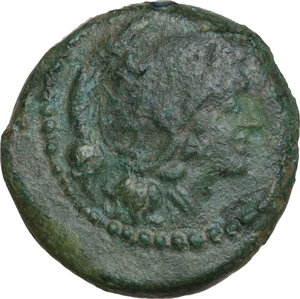 obverse: Staff and club series.. AE Uncia. Mint in Etruria(?) or Spain, c. 208 BC