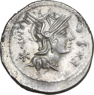 obverse: M. Sergius Silus. AR Denarius, 116 or 115 BC