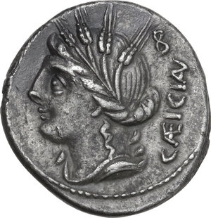 obverse: L. Cassius Caecianus. AR Denarius, 102 BC