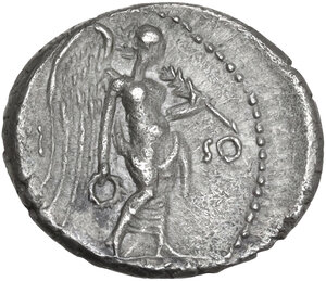 reverse: L. Piso Frugi.. AR Quinarius, 90 BC