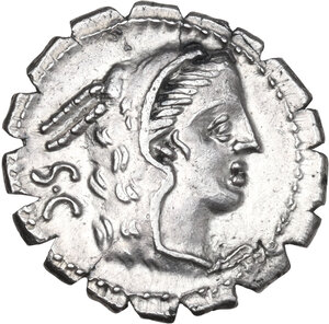 obverse: L. Procilius. AR Denarius serratus, 80 BC