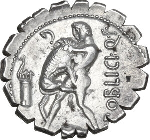 reverse: C. Poblicius Q. f.. AR Denarius serratus, 80 BC