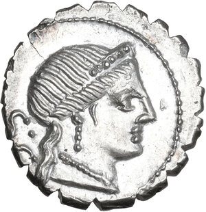 obverse: C. Naevius Balbus. AR Denarius serratus,  79 BC