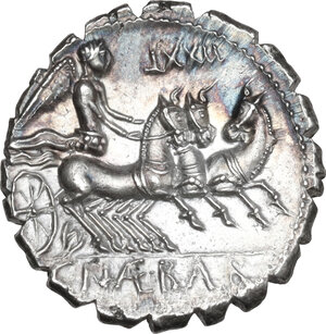 reverse: C. Naevius Balbus. AR Denarius serratus,  79 BC